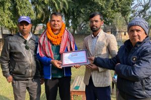 सञ्चारकर्मीद्धारा सशस्त्र  प्रहरी नायब उपरीक्षक विकास खतिवडा सम्मानित