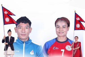 एसियाली खेलकुदको उद्घाटन समारोहमा नेपालका लागि चन्द्रबहादुर र मानमति झण्डा बोक्ने
