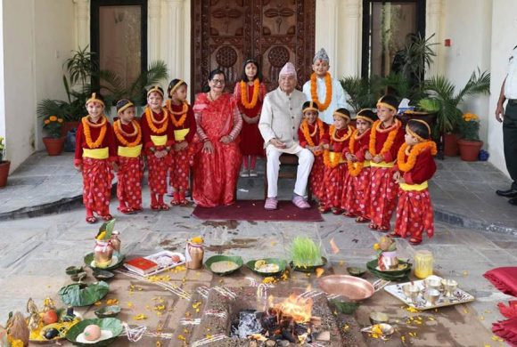 शीतल निवासमा राष्ट्रपति पौडेलबाट नवकन्याको पूजार्चना